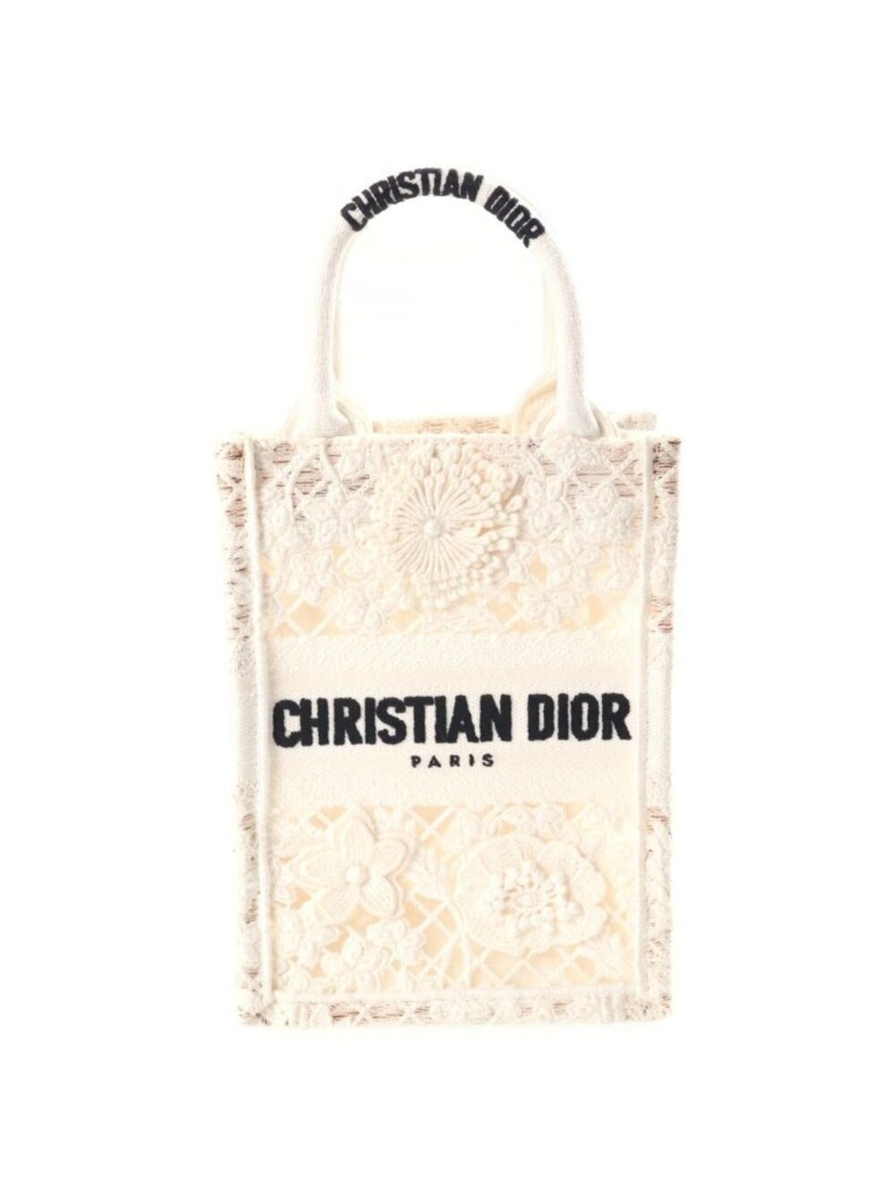 Dior Book Tote Mini Handbag 2-Way Shoulder Vertical Canvas White